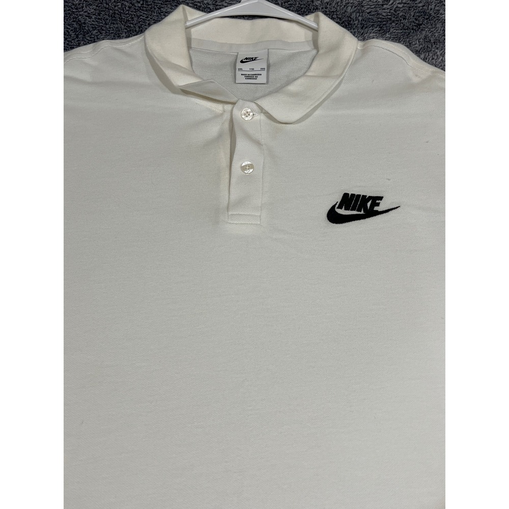 Nike Sportswear Mens XXL White Pique Polo Shirt Embroidered Logo Short Sleeve